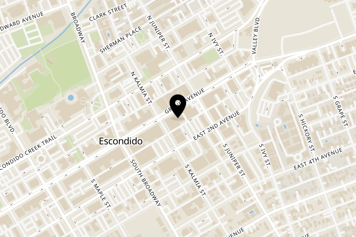Map showing the location of Cuscatlan Comida Salvadorena on 221 E Grand Ave in Escondido